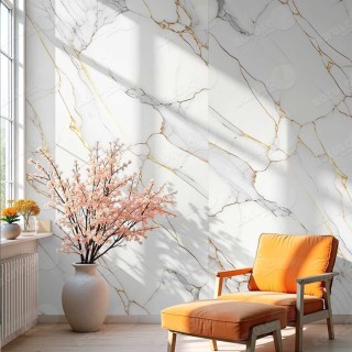 Panel decorativo mármol blanco Ibiza | Vetas gris y oro Panel decorativo mármol blanco Ibiza | Vetas gris y oro