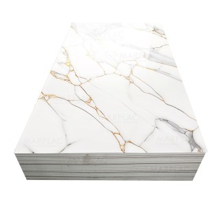 Panel decorativo mármol blanco Ibiza | Vetas gris y oro Panel decorativo mármol blanco Ibiza | Vetas gris y oro