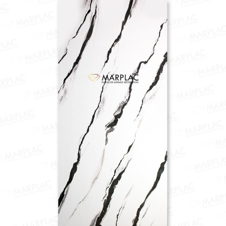 Placas mármol decorativas de color blanco con vetas negras.