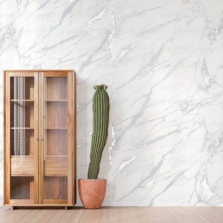 Panel decorativo blanco con vetas plateadas | Interior luminoso
