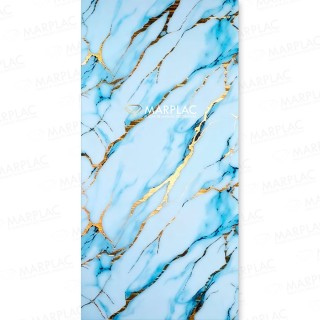 Superficie azul decorativa con efecto dorado holográfico