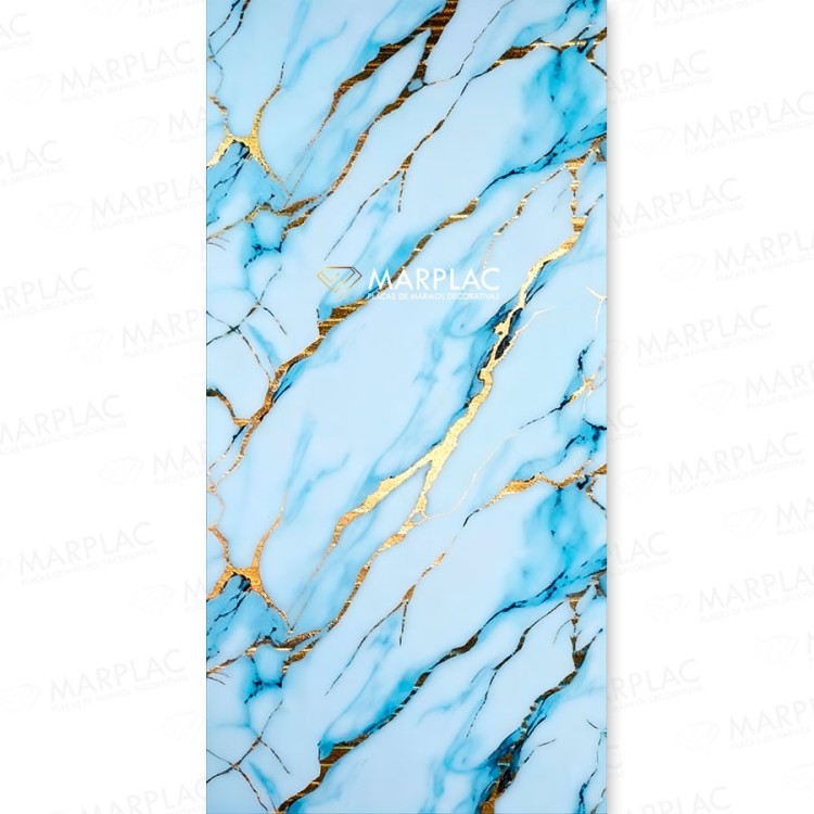 Superficie azul decorativa con efecto dorado holográfico