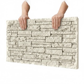 Revestimiento exterior blanco con efecto piedra decorativa en panel pu