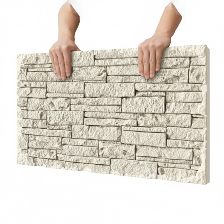 Revestimiento exterior blanco con efecto piedra decorativa en panel pu