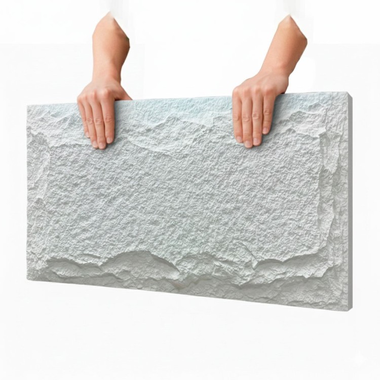 Revestimiento exterior blanco efecto piedra roca en panel pu