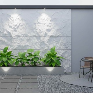 Revestimiento exterior blanco efecto piedra roca en panel pu