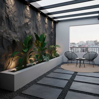 Panel exterior roca gris con acabado piedra pu realista