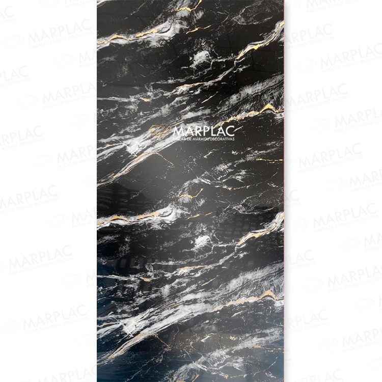 Revestimiento negro brillo con vetas doradas efecto lujo
