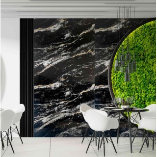 Revestimiento negro brillo con vetas doradas efecto lujo