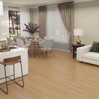 Suelo spc color miel cálido resistente y fácil de instalar