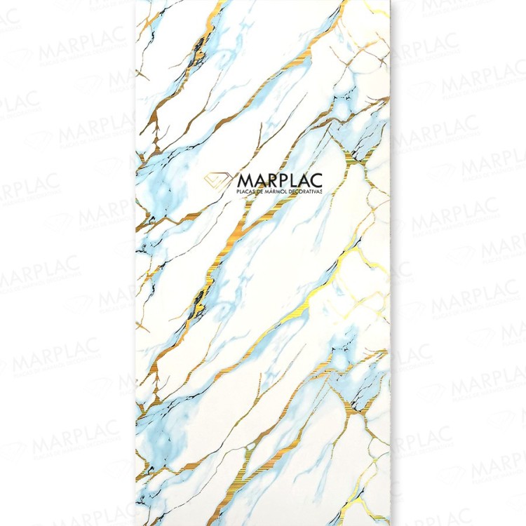 Superficie azul decorativa con efecto dorado holográfico