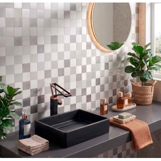 Mosaico adhesivo blanco y plata para cocina y baño