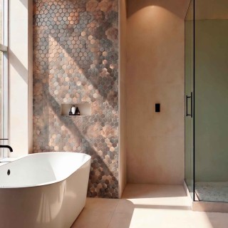 Panel adhesivo hexagonal gris para cocina y baño