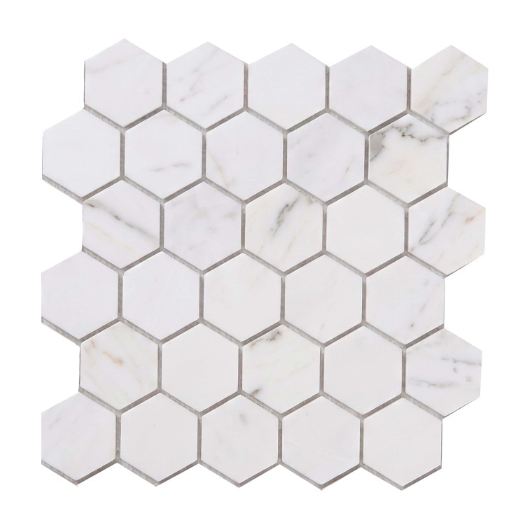 Cenefa hexagonal adhesiva efecto mármol blanco