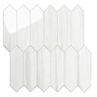Cenefa blanca efecto mármol con diseño vertical