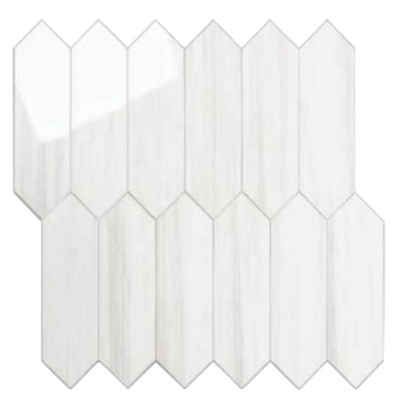 Cenefa blanca efecto mármol con diseño vertical