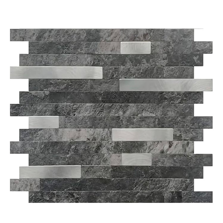 Mosaico autoadhesivo gris y plata para pared.