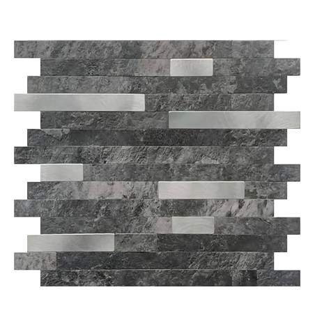 Mosaico autoadhesivo gris y plata para pared.