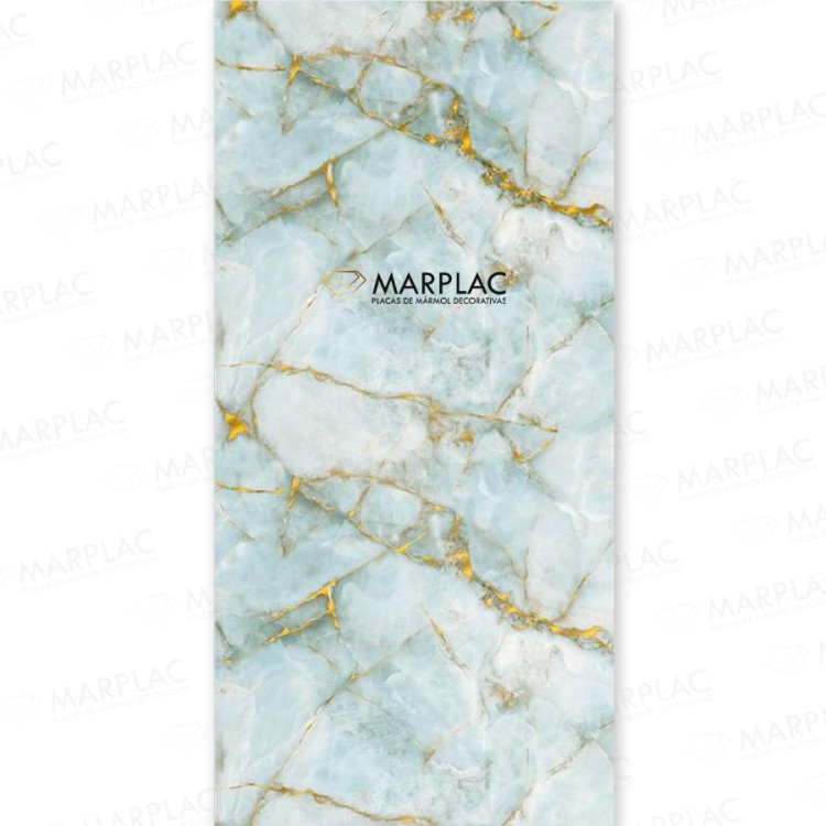 Panel verde celestial con acabado mármol y vetas doradas